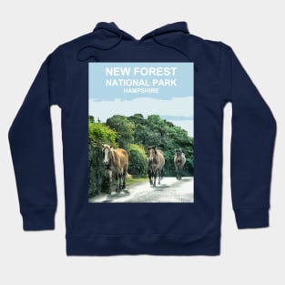 New Forest, Hampshire ponies, horses gift. New Forest Travel poster Hoodie